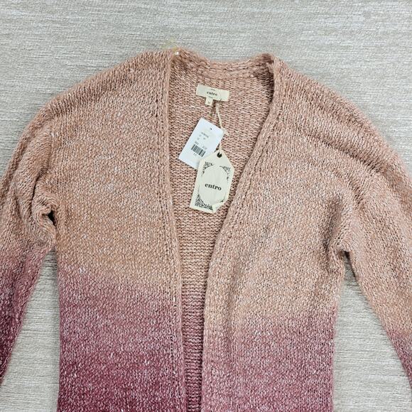 Entro Vilma Ombre Longline Open Cardigan Sweater Medium NWT Wine Blush Knit - Picture 6 of 16
